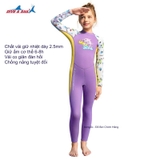 Bộ bơi giữ nhiệt bé gái dài tay liền thân màu tím hình cá vải 2.5mm Dive& Sail