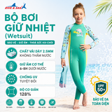 Bộ bơi giữ nhiệt bé gái dài tay liền thân màu Xanh hình cá vải 2.5mm Dive& Sail
