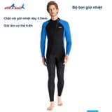 Bộ bơi giữ nhiệt dài tay, dáng liền, đen tay xanh, vải dày 3.0mm, Dive Sail