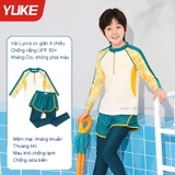 Bộ bơi chống nắng UPF 50+, dài tay dáng rời, quần dài 2 lớp màu trắng vàng YUKE