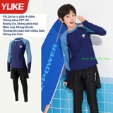 Bộ bơi bé trai dài tay chống nắng UPF 50+, kháng Clo, xanh dáng rời quần 2 lớp Yuke
