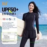 Bộ bơi nữ 361 dài tay, dáng rời, UPF 50+ bảo vệ da sứa biển, chày sước, màu đen