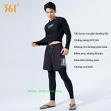 Bộ bơi nam 361, chống nắng UPF 50+, dài tay chân, thời trang lịch sự, màu đen Sport