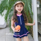 Bộ bơi sát nách tím than, liền chân váy