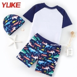 Bộ bơi bé trai cộc tay rời, trắng cá Surfing, quần cộc xanh than (3-16 tuổi)