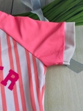 Bộ bơi bé gái cộc tay liền, hồng kẻ 96, liền chân váy, kèm quần rời.