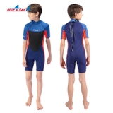 Bộ bơi giữ nhiệt cho bé, cộc tay, đen xanh cam, vải dày 2.5mm, DiveSail
