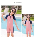 Bộ bơi bé gái cộc liền, hồng tay than, YUKE
