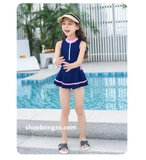 Bộ bơi sát nách tím than, liền chân váy