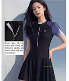 Bộ bơi nữ 361 cộc tay liền thân chân váy, dáng thon gọn che bụng, thoáng khí, co giãn