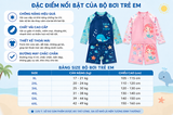 Bộ bơi bé gái dài tay chống nắng UPF 50+, kháng Clo, than tím, mẫu mới Yuke