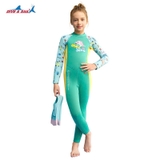 Bộ bơi giữ nhiệt bé gái dài tay liền thân màu Xanh hình cá vải 2.5mm Dive& Sail