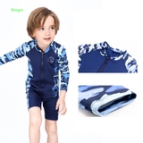 Bộ bơi bé trai dài tay kéo khoá, xanh rằn ri, vải cao cấp bảo vệ da, chống lạnh Momasong