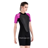 Bộ bơi Wetsuit nữ cộc liền, đen hồng, 2mm Sbart 1100