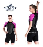 Bộ bơi Wetsuit nữ cộc liền, đen hồng, 2mm Sbart 1100