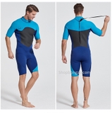 Bộ bơi Wetsuit cộc liền nam, màu xanh, 2mm Sbart 1069