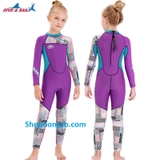 Bộ bơi giữ nhiệt bé gái, màu Tím xanh, vải dày 2.5mm Dive & Sail  M150559K