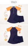 Bộ bơi cộc liền chân váy, màu than tay cam