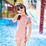 Bộ bơi gái cộc liền, hồng nhạt Youyou