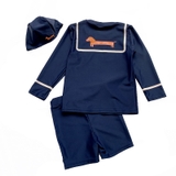 Bộ bơi dài tay màu đen, hình cún cam