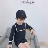 Bộ bơi dài tay màu đen, hình cún cam