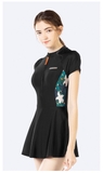 Bộ bơi nữ cộc tay liền chân váy, màu đen Momasong