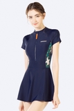Bộ bơi nữ cộc tay liền chân váy, màu xanh than, Momasong -906073