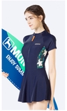 Bộ bơi nữ cộc tay liền chân váy, màu xanh than, Momasong -906073