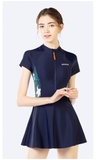 Bộ bơi nữ cộc tay liền chân váy, màu xanh than, Momasong -906073