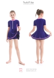 Bộ bơi bé gái cộc liền chân váy, màu xanh than, vai chữ