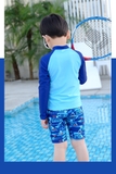 Bộ bơi bé trai dài rời, xanh hình cua cam, quần cộc 361-SLY195040