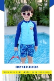 Bộ bơi bé trai dài rời, xanh hình cua cam, quần cộc 361-SLY195040