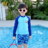 Bộ bơi bé trai dài rời, xanh hình cua cam, quần cộc 361-SLY195040
