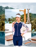 Bộ bơi nữ dài kéo khoá, quần rời, xanh than, tay hồng 361 (SLY202048)