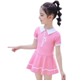 Bộ bơi bé gái cộc tay liền chân váy, màu hồng, cổ trắng 31632