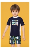 Bộ bơi cộc tay bé trai, Xanh than, cổ trắng SURF, dáng rời, Momasong (Korea)