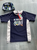 Bộ bơi cộc tay bé trai, Xanh than, cổ trắng SURF, dáng rời, Momasong (Korea)