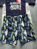 Bộ bơi cộc tay bé trai, Xanh than, cổ trắng SURF, dáng rời, Momasong (Korea)