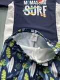 Bộ bơi cộc tay bé trai, Xanh than, cổ trắng SURF, dáng rời, Momasong (Korea)