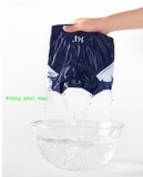 Bộ bơi nữ 361 xanh than, dáng cộc liền, tay hoạ tiết trắng xanh.
