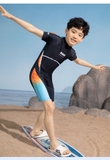 Bộ bơi bé trai cộc tay vải chống nắng kháng Clo, màu xanh swim, 361