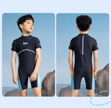 Bộ bơi bé trai cộc tay vải chống nắng kháng Clo, màu xanh swim, 361