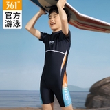 Bộ bơi bé trai cộc tay vải chống nắng kháng Clo, màu xanh swim, 361