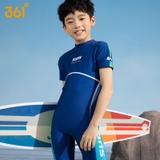 Bộ bơi bé trai cộc tay vải chống nắng kháng Clo, màu xanh swim, 361