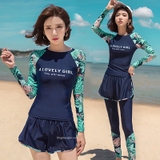Bộ nữ dài xanh than, tay xanh lá, 3 chi tiết
