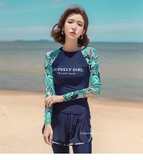 Bộ nữ dài xanh than, tay xanh lá, 3 chi tiết