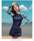 Bộ nữ dài xanh than, tay xanh lá, 3 chi tiết