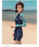 Bộ nữ dài xanh than, tay xanh lá, 3 chi tiết