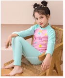 Bộ bơi bé gái dài hồng xanh, dáng rời, hoạ tiết