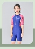 Bộ bơi bé gái cộc liền, màu xanh hồng